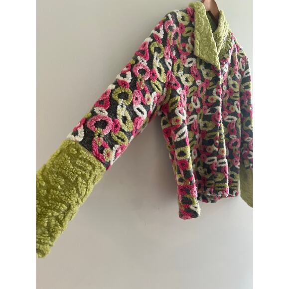 tLb Design Wool Blend Jacket Sweater Wearable Art Abstract Green Pink Small JL - Picture 2 of 7